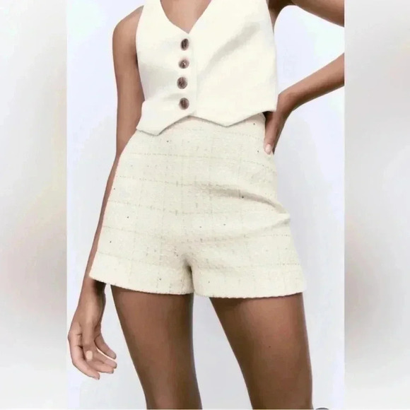 ZARA Textured Weave Plaid Shorts Size Small NWT - Picture 1 of 7